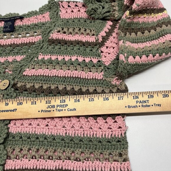 Boston Proper Crochet Cardigan Sweater‎ M Cropped One Button Granny Cottagecore - Picture 8 of 10